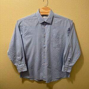Men’s 18 34/35 Van Heusen Blue White Check Air Regular Fit Stretch Dress Shirt